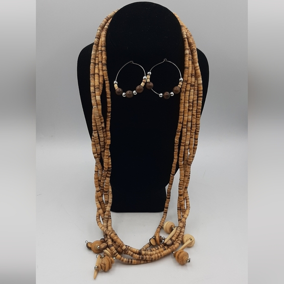 Vintage Multi-Stand Beaded Tribal Womens Necklace & Matching Earrings - Picture 1 of 4